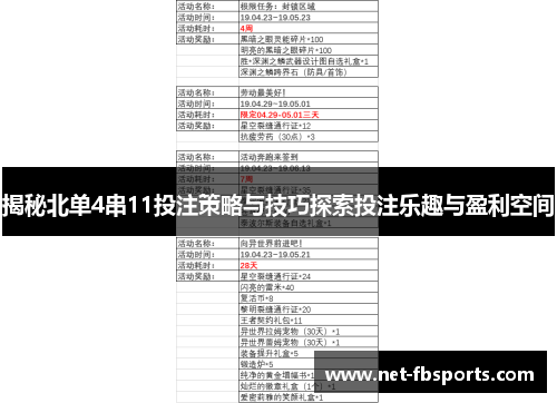 揭秘北单4串11投注策略与技巧探索投注乐趣与盈利空间 揭秘北单4串11投注策略与技巧探索投注乐趣与盈利空间