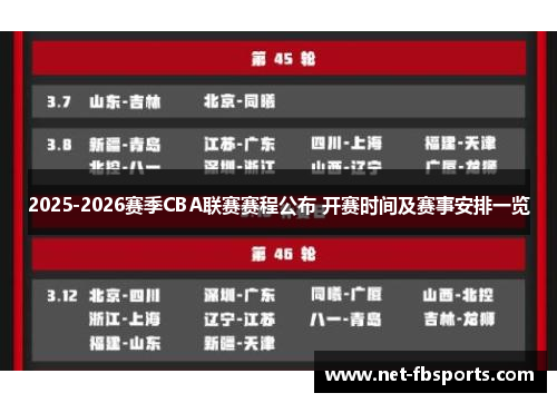 2025-2026赛季CBA联赛赛程公布 开赛时间及赛事安排一览 2025-2026赛季CBA联赛赛程公布 开赛时间及赛事安排一览