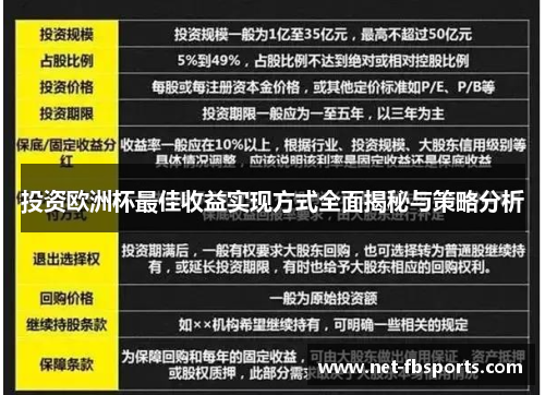 投资欧洲杯最佳收益实现方式全面揭秘与策略分析 投资欧洲杯最佳收益实现方式全面揭秘与策略分析